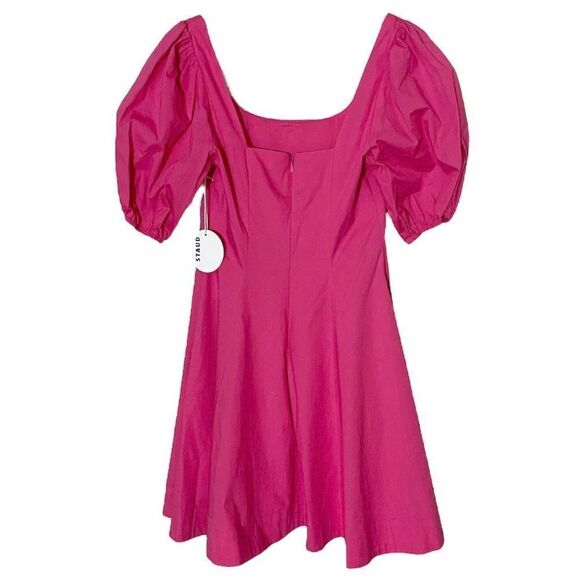 Staud Laelia Peony Pink Poplin Puff Sleeve Fit & Flare Mini Dress NWT Size 2 - Picture 4 of 8